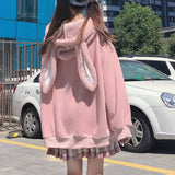 Gothic Lolita Harajuku Style Clothing Autumn Lambswool Colorblock Hood Loose Ear Sweater