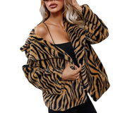 Women Sherpa Jacket Leopard Print Lapel Plush Loose Imitation Fur Artificial Leather Jacket Women's Top