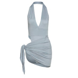 Women Top & Skirt 2 Piece Set Summer Sexy V-neck Backless Bodysuit Skirt Outfit