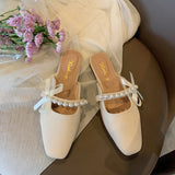 Nude Pumps Block Heel Bow Sandals
