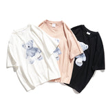 Men's T-shirt Summer Cartoon Bear Printed Half Sleeve round Neck Loose Short Sleeves T-shirt Men and Women