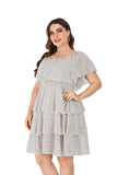 Women Plus Size Mini Dresses One-Word Lotus Leaf Collar Loose Cake Dress