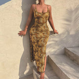 Nina Parker Dresses Sexy Temperament Leopard Print Backless Suspender Dress