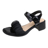 Nude Chunky Heel Pearl Sandals Roman Shoes