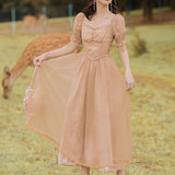 Women Cottagecore Dress Square Collar Dress Summer