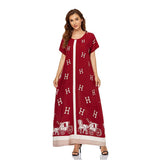 Muslim Women Stylish Kashibo Abaya Muslim Ladies Long Gown Islamic Clothing Jilbab Jalabiya Pullover Print Red Loose-Fitting Maxi Dress