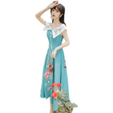 Women Cottagecore Dress Summer Suspender Dress