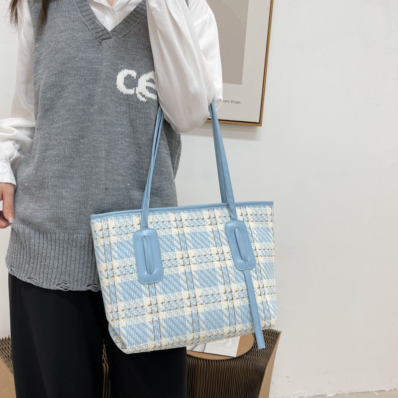 The Teacher Tote Check Pattern Bag Women's Summer Bag Large Capacity Versatile One Shoulder Tote Bag