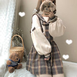 Gothic Lolita Harajuku Style Clothing Versatile Student Pullover Sweatshirt Retro Loose-Fitting Overalls Skirt