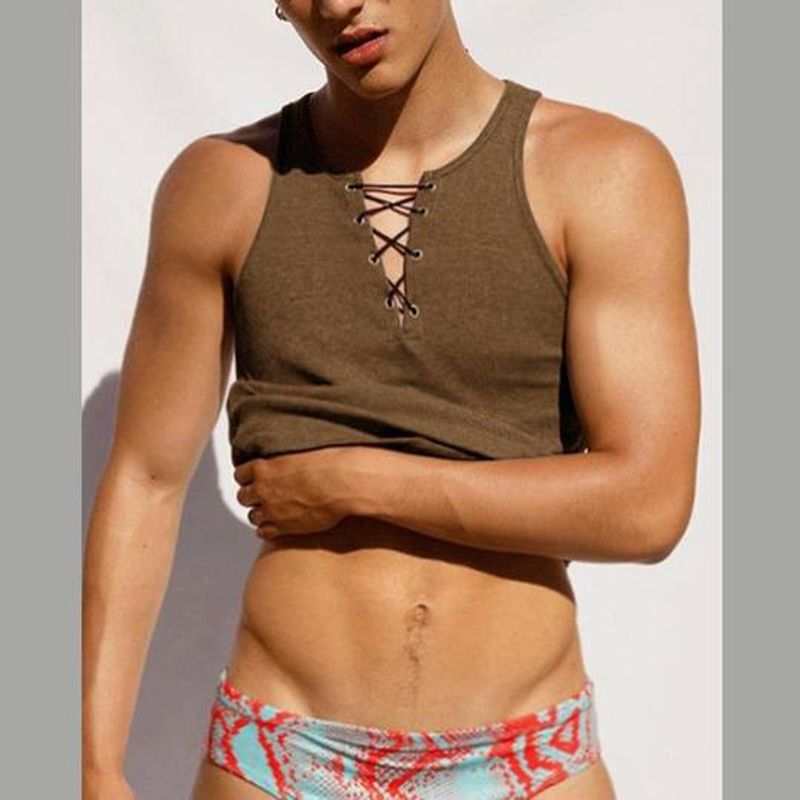 Rave Outfits Mens Vest Stretch Slim Round Neck T-shirt