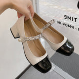 Nude Pumps Block Heel Mary Jane Shoes Chunky Heel Shoes