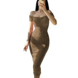 Nina Parker Dresses Elegant Elegant Dress Solid Color Pleated Slim Dress