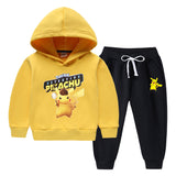 Children Pokemon Pikachu Hoodie & Pant Set Fleece Lined Padded Warm Keeping Winter Clothes Sweatershirt