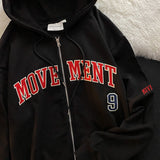 Slogan Graphic Hoodie Loose Top Hooded Zip Cardigan Coat
