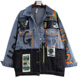 Spray Painted Jacket Spring Stitching Jeans Cardigan Fashionable Jacket