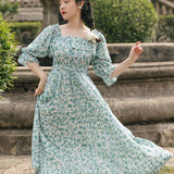 Women cottagecore Dress Vintage Midi Dress Summer Floral Beach Dress