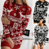 Sweater Dress Outfit With Tights 2 Pieces Set Women Sweater Snowflake Christmas Jacquard Knitted Dress