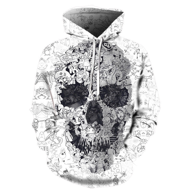 Skull Hoodie Skull 3D Digital Printing Loose Pullover Hoodie Sweater