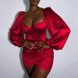 Dakota Johnson Red Mini Dress Chest-Wrapped Backless Puff Sleeve