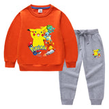 Children Pokemon Pikachu Hoodie & Pant Set Two-Piece Solid Color Baby Cotton Sweater Set