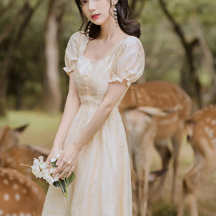 Women cottagecore Dress Retro Gentle Style Dress Summer A- line Dress