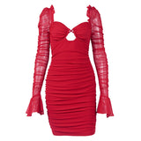 Women Autumn  Dresses Mini Dress Sexy Mesh See-through Short Skirt Dress