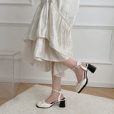 Nude Pumps Block Heel Bow Retro Sandals