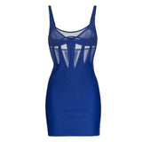 Women Bodycon Dress Straps Tulle See-through Dress Sexy Blue Bandage Dress