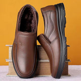 Loafers for Men Fall Winter Men Casual Leather Shoes Business plus Velvet Warm Cotton-Padded Leather Shoes