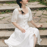 Women Cottagecore Dress Retro Style High Waist Waist Mid-Length Dress