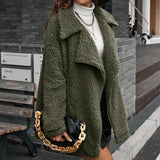 Women Sherpa Jacket Casual Loose Padded Coat Lapel Lamb Wool Trench Coat