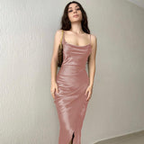 Nina Parker Dresses Sexy Dress Satin Slim Fit Backless Strap Dress
