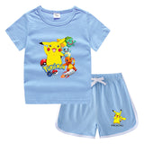 Children Pokemon Pikachu Tshirts & Shorts Casual Sports Sweat-Absorbent Suit Neutral