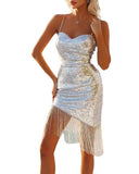 Semi Formal Dresses for Wedding Silver Sling Tassel Dress Dress Sexy