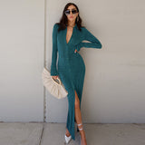 Emily Ratajkowski Dress Stylish Good Texture High Waist Knitted Long-Sleeved Dress