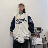 Women Varsity Baseball Jackets Colorblock Retro Cardigan Jacket Baseball Uniform Coat Female Loose