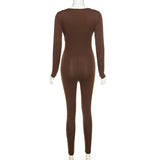 Fall Women's Clothing Solid Color High Waist Tight Sexy Low Cut Sports Casual Jumpsuit