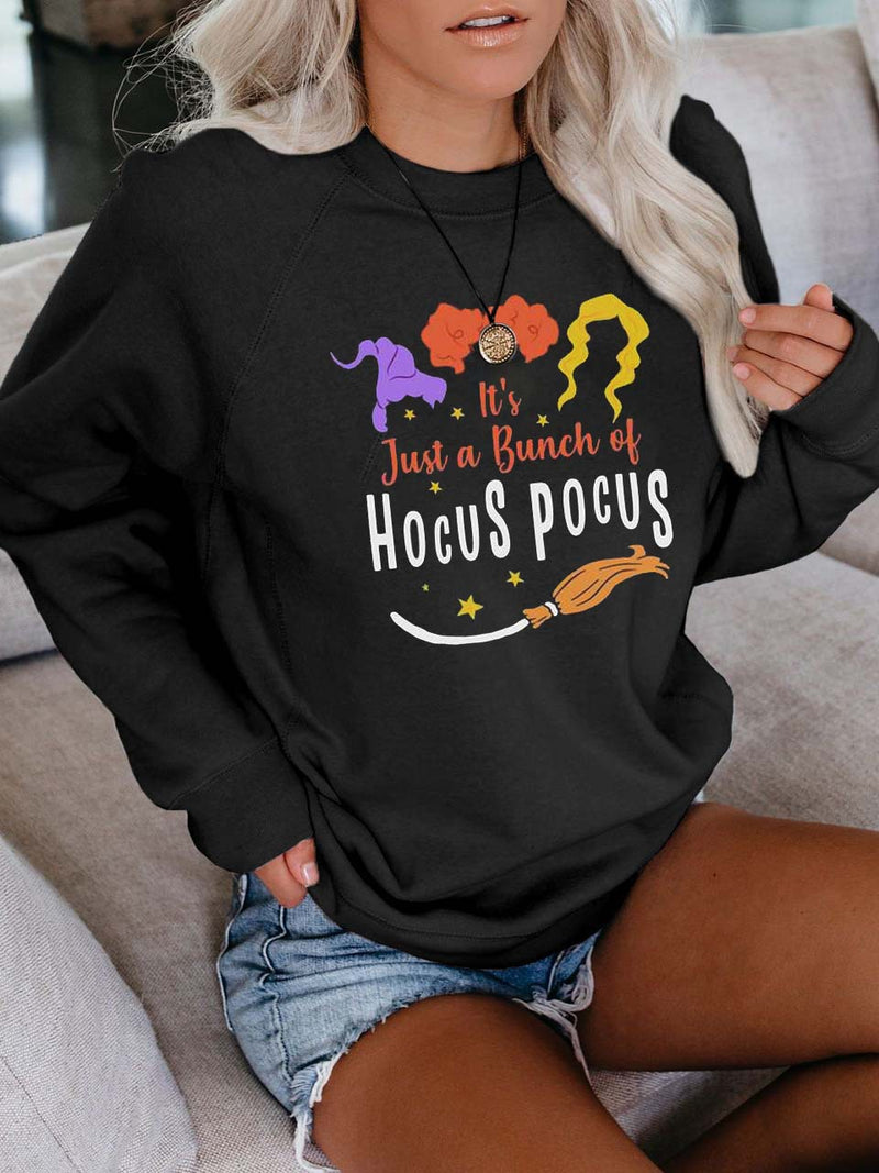 Halloween Costumes Autumn and Winter Witch Printed Crew Neck Sweatshirt Female