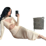 Nina Parker Dresses Sexy Dress Hollow-out Slim-Fit Long-Sleeved Dress