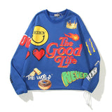 Kanye Hoodie Three-Dimensional Graffiti Smiley Sweater Hip Hop Loose Coat