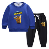 Children Pokemon Pikachu Hoodie & Pant Set Fleece Lined Padded Warm Keeping Winter Clothes Sweatershirt Suit