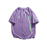 Varsity Shirts for Men Baseball Short-Sleeved Shirt Summer Casual Street Trend Stripes Letters Printed Sports