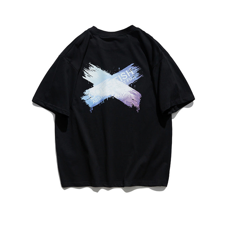 Men's T-shirt Short-Sleeved T-shirt Men's Summer Hip Hop Cool Graffiti Printing Loose Trendy Half-Length Sleeves T