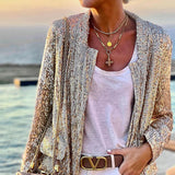 Women Bohemian Shirts Women's Winter Sequin Cardigan Top