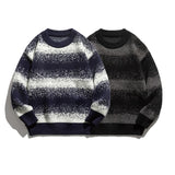 Man Fall Winter Outfis Winter Retro Wide Stripe Loose Couple Sweater