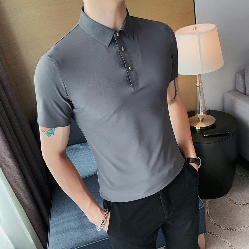 Men Polo Shirts Slim Fit Solid Color Polo Collar Short Sleeve T-shirt