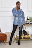Women Denim Jacket Mid-Length Denim Jacket Casual Trench Coat Women