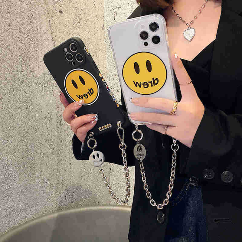 justin b drew phone case Apple 12 Drew Smiley Face Chain Phone Case XR Xs Transparent Iphone11