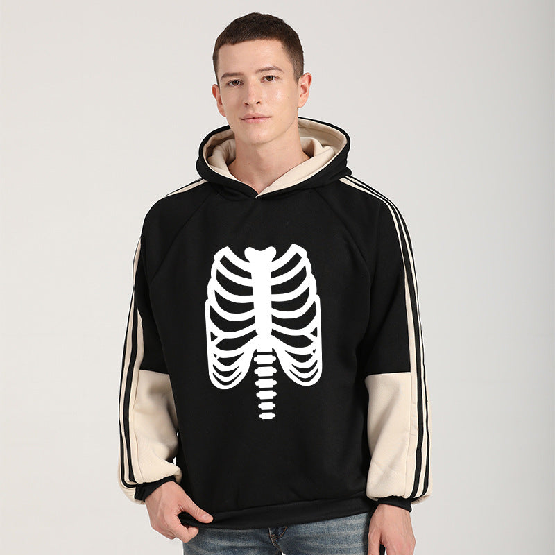 Skeleton Hoodie Autumn and Winter New Bone Skull Print Velvet Padded Hooded Sweatshirt