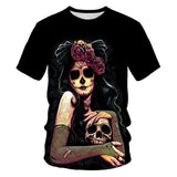 Skull Hoodie Summer Short-Sleeved T-shirt Men's and Women's round Neck Loose